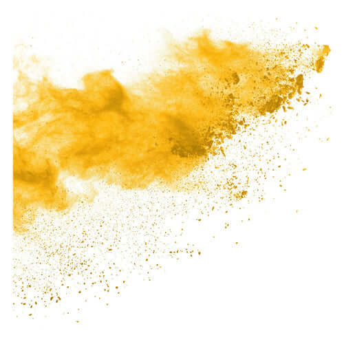 A vibrant yellow turmeric powder cloud, symbolizing its origins and use in Ayurvedic medicine.